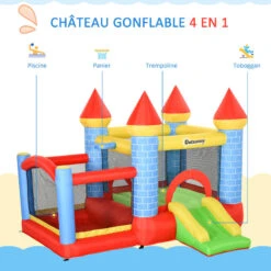 OUTSUNNY Château Gonflable Enfant - Gonfleur, Sac De Transport - Polyester Multicolore -Plage Équipement Magasin chateau gonflable enfant gonfleur sac de transport polyester multicolore 3
