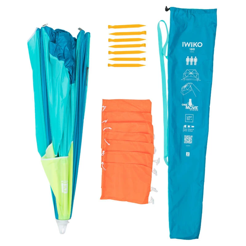 Decathlon Parasol Abri Plage Solaire Iwiko 180 Bleu Jaune UPF50+ 3 Places 4 Decathlon Parasol Abri Plage Solaire Iwiko 180 Bleu Jaune UPF50+ 3 Places – Image 2