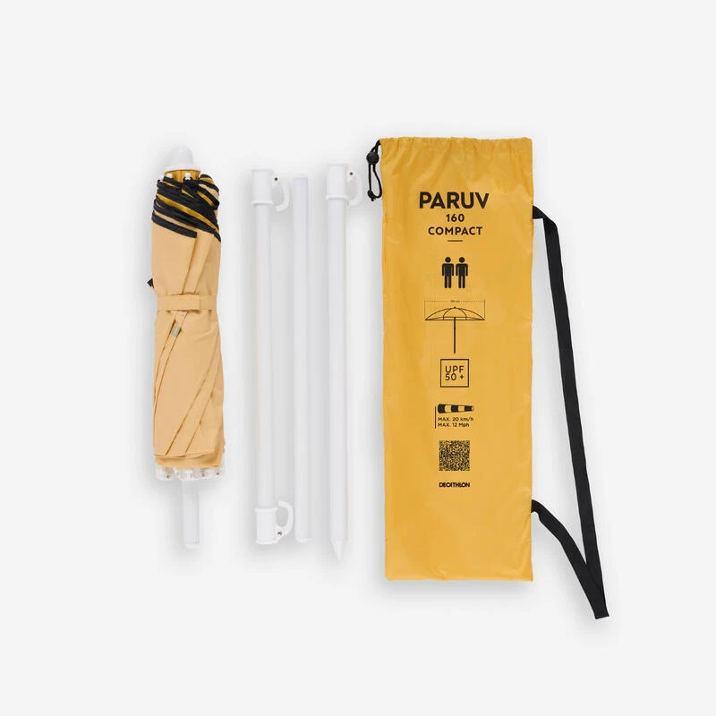 Decathlon Parasol De Plage Compact 2 Places UPF 50+ - Paruv 160 Ocre Jaune 3 Decathlon Parasol De Plage Compact 2 Places UPF 50+ - Paruv 160 Ocre Jaune – Image 2